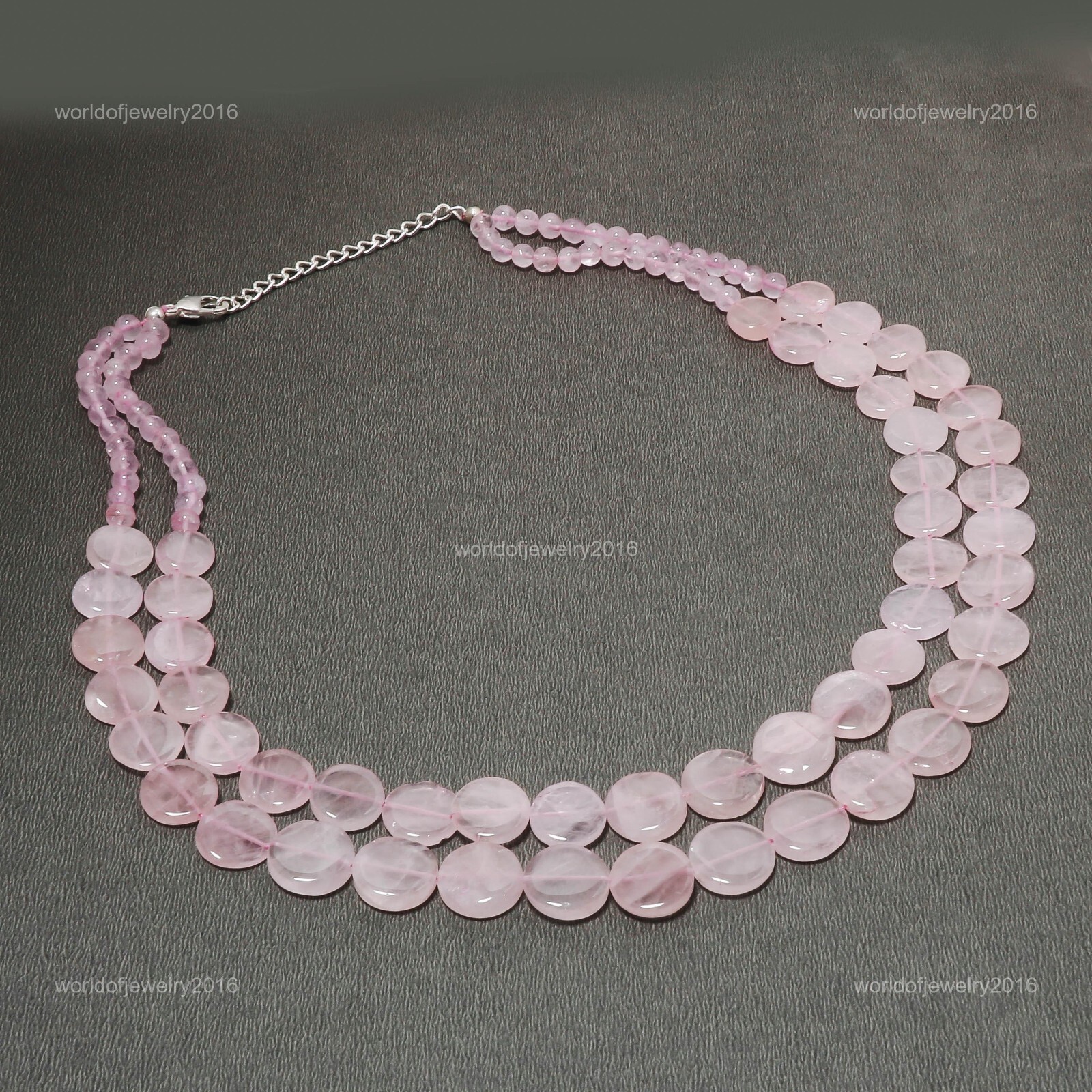 Womens day Sale 925 Sterling Silver Rose Quartz Gemstone Beaded Necklace Jewelry