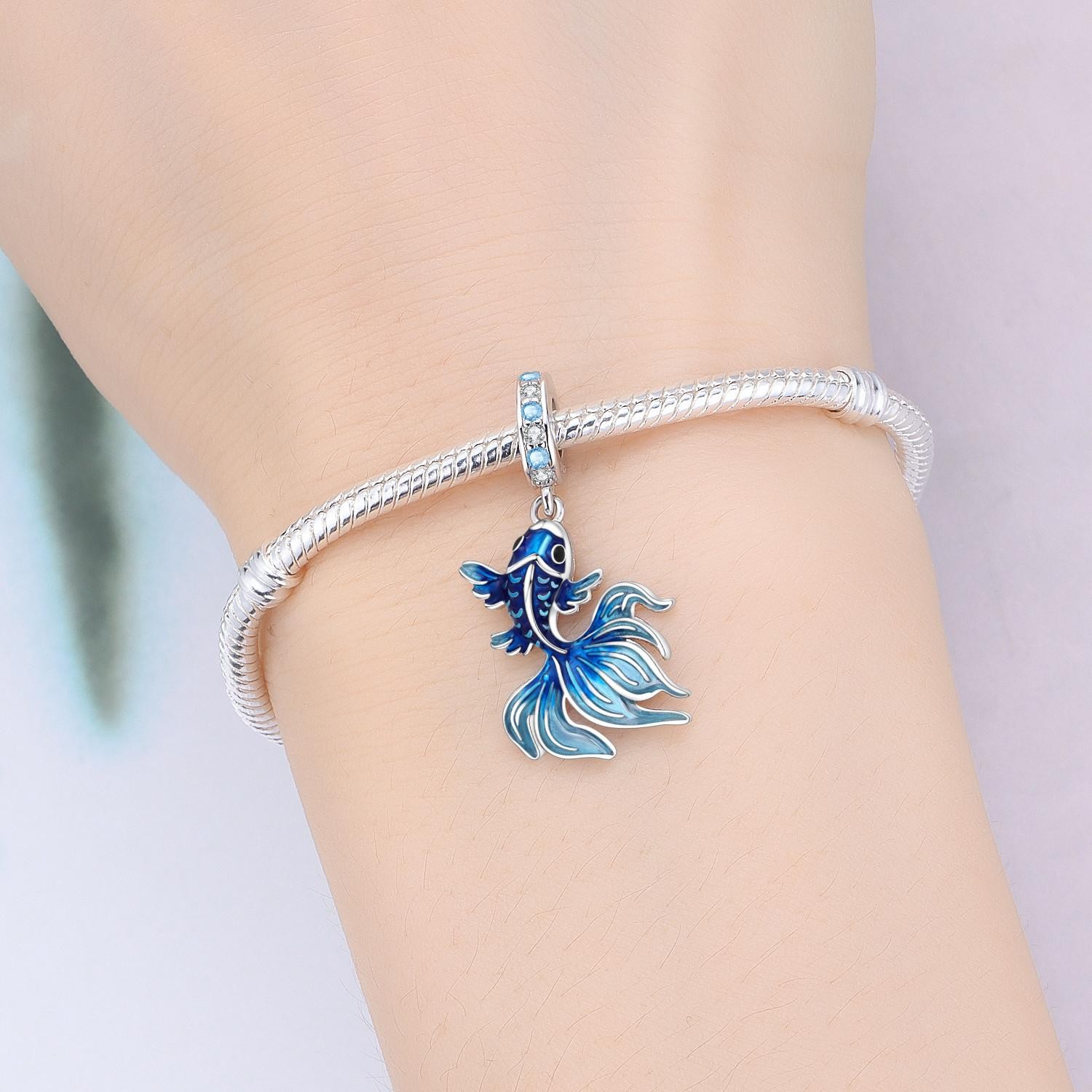 Blue Charm 925 Sterling Silver Ocean Pearls Betta Fish Pendant Birthday Party Gi