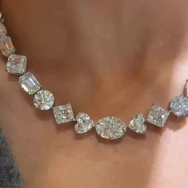 150Ctw Multi-Cut Moissanit Diamond Necklace 14K White Gold Plated 18 inch