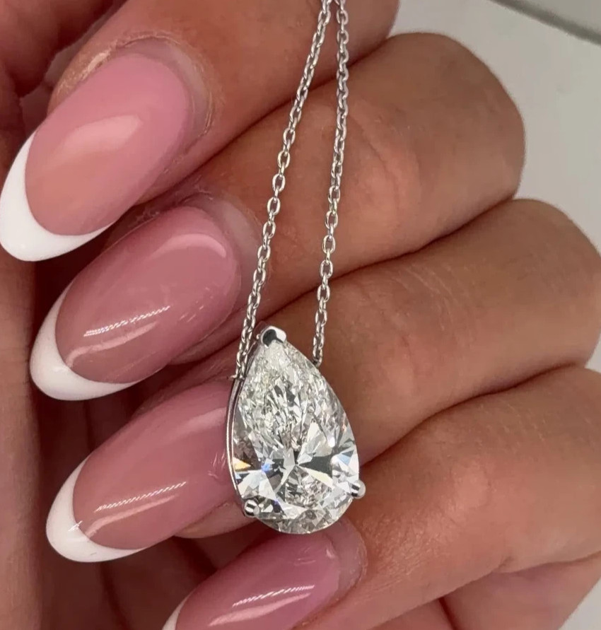 IGI Pear-Cut 5.00Ct EF/VS1 Lab Grown Diamond Necklace& Pendant 14k White Gold