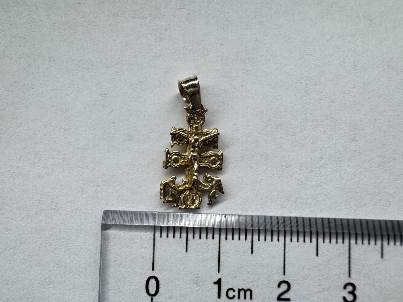 10k solid Yellow Gold Angels Caravaca Crucifix Cross Charm Pendant 1 gram
