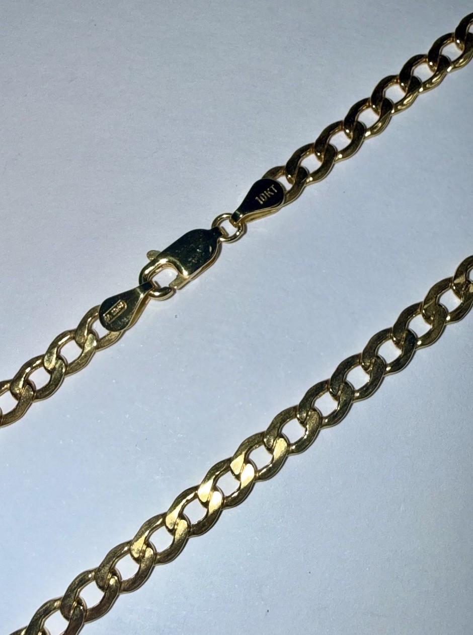 ESTATE Solid 10K Gold Semi-Hollow 3.9mm Curb Chain Necklace 22”