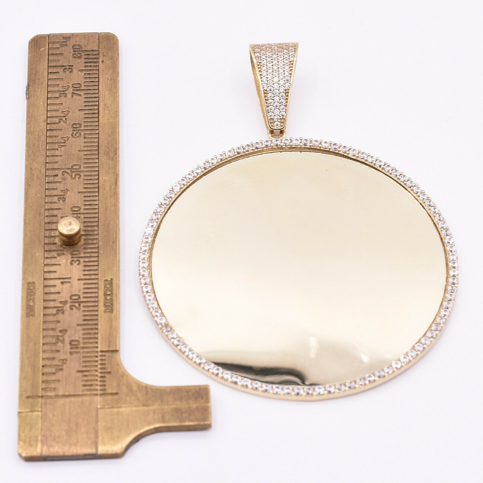 3″ Medallion Picture Frame Memory Charm Pendant Real 10K Yellow Gold
