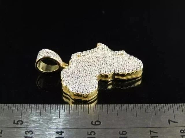 3 Ct Round Cut VVS1 REAL Moissanite Africa Map Men’s Pendant Yellow Gold Plated.