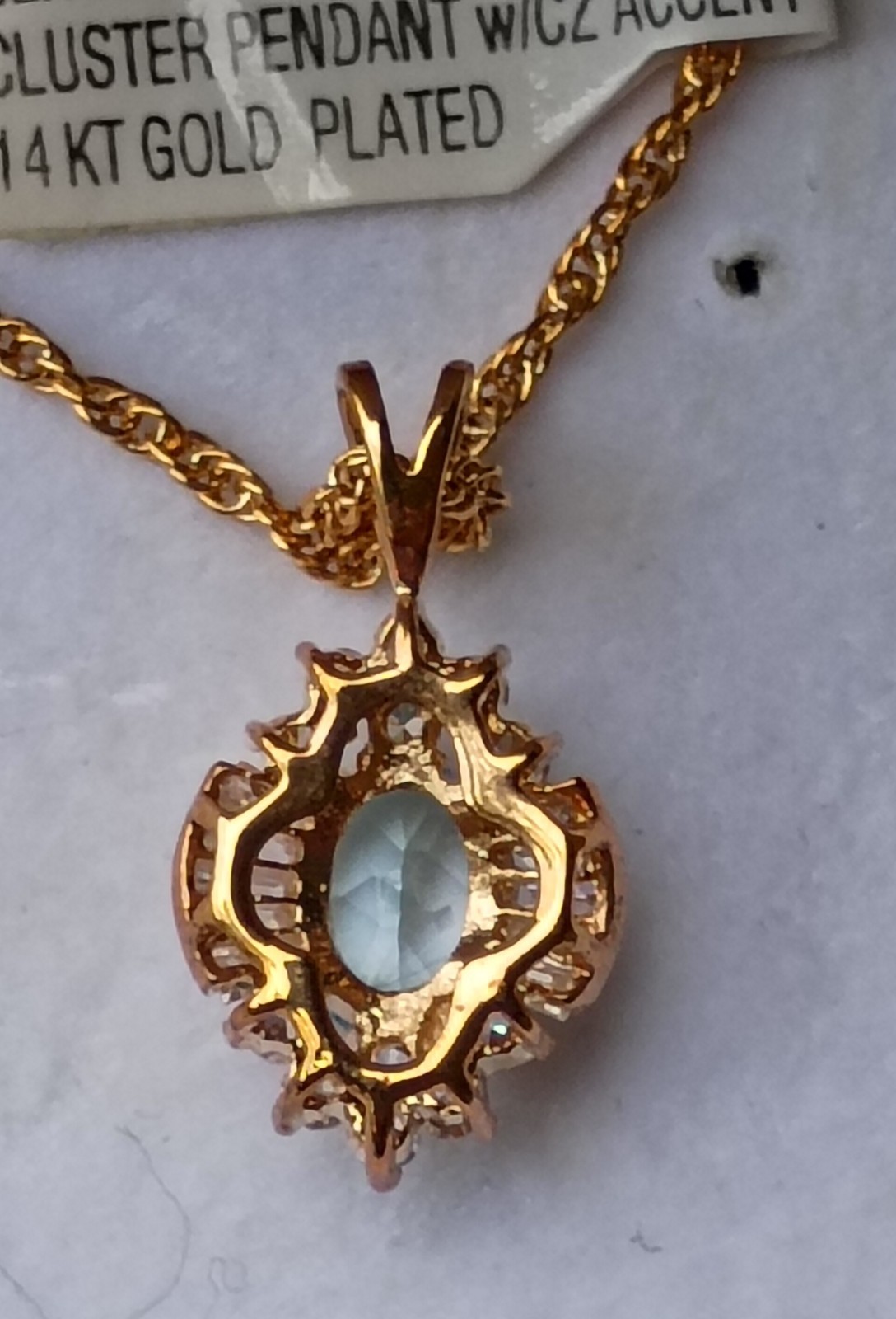 Vintage Blue Topaz Necklace With Cubic Zirconias 14K Gold Plate – New