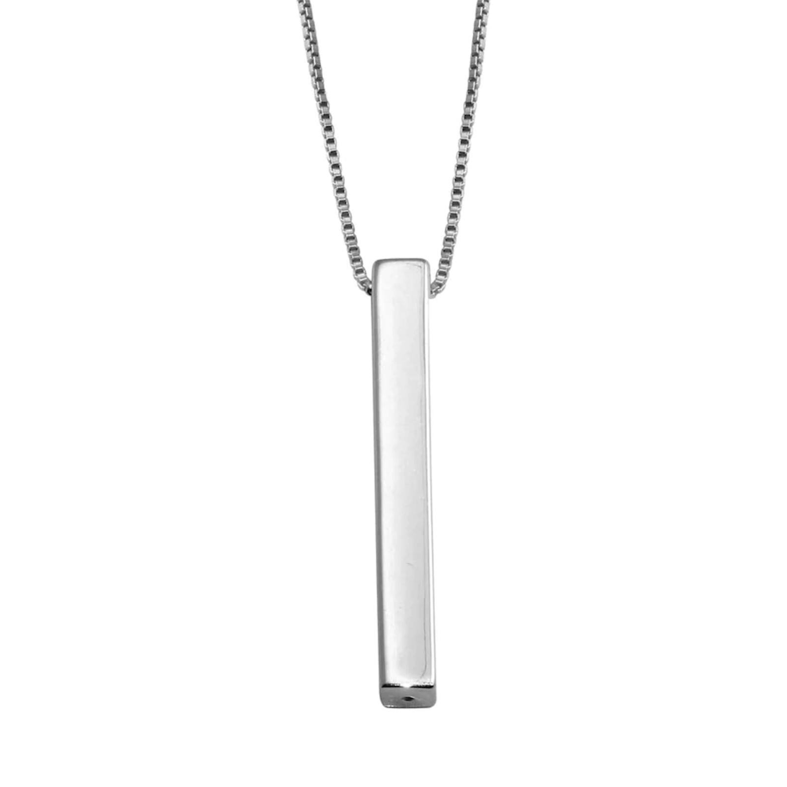925 Sterling Silver Drop Down Bar Necklace 3D Vertical Rhodium 18″ Adjustable