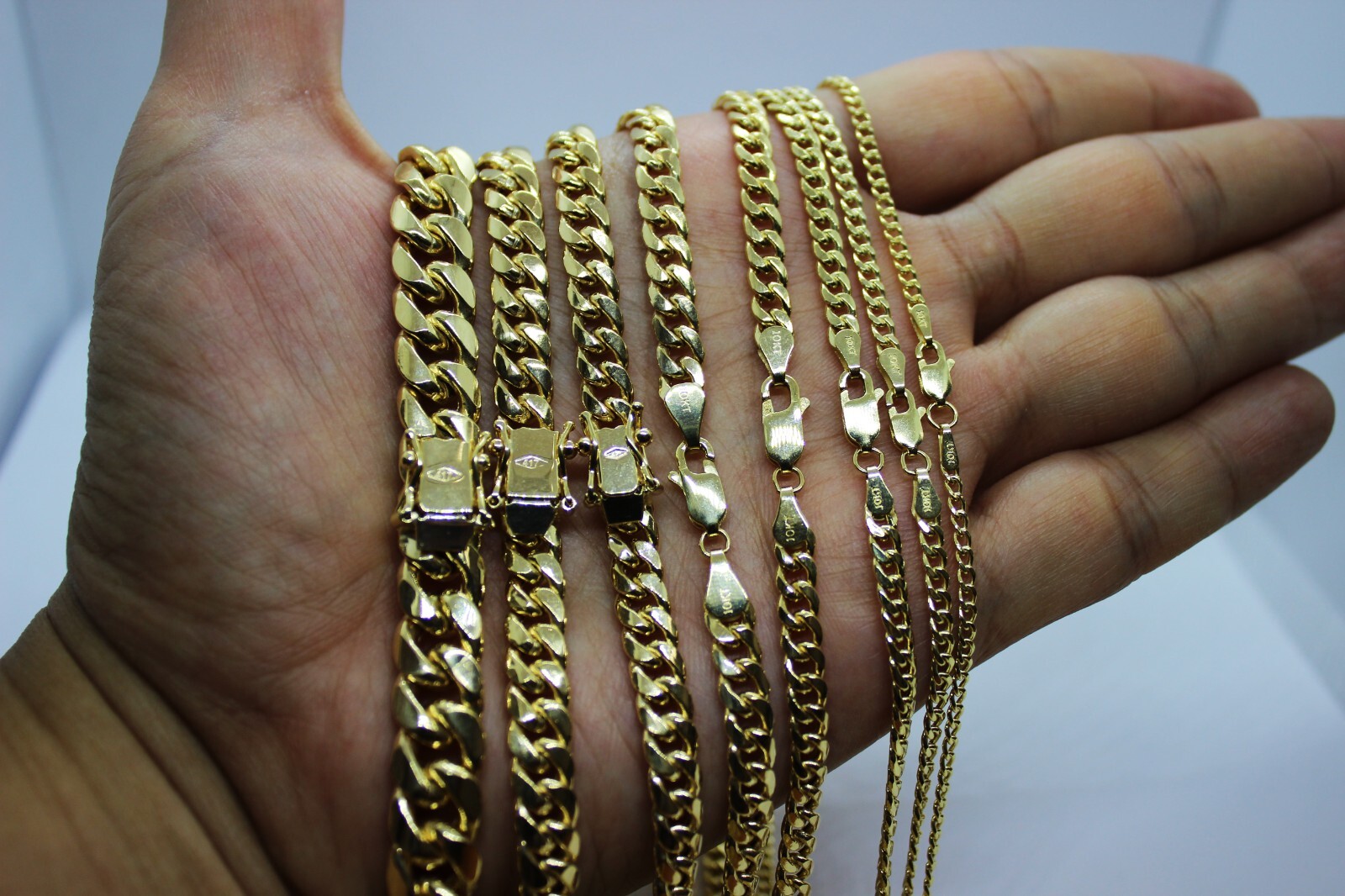 10K Yellow Gold 2.2mm – 7mm Miami Cuban Chain Necklace Bracelet 7″ – 30″ Hollow