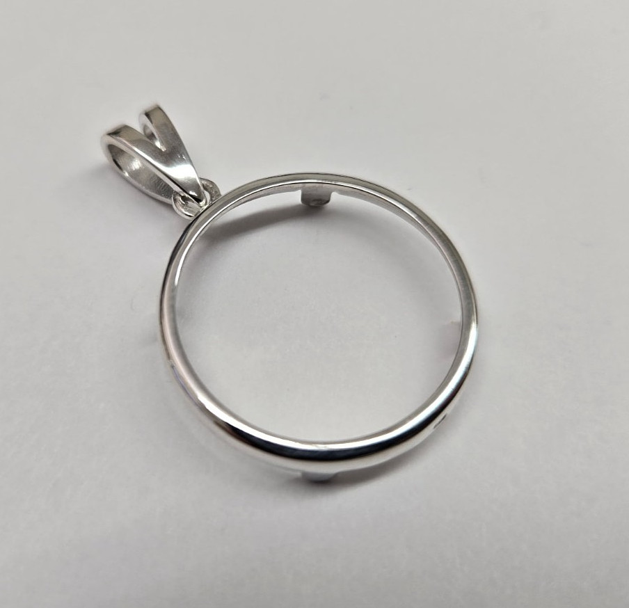 925 Sterling Silver Square Edge Nickel Coin Bezel Pendant 21mm Prong Back