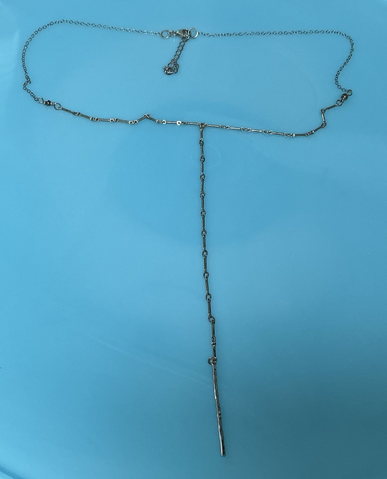 Sterling Silver Modern Lariat Drop Necklace 16 Inch Stick Pendant 3.3g