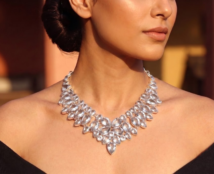 White Topaz Gemstone Handmade 925 Sterling Silver Jewelry Necklace Size-18