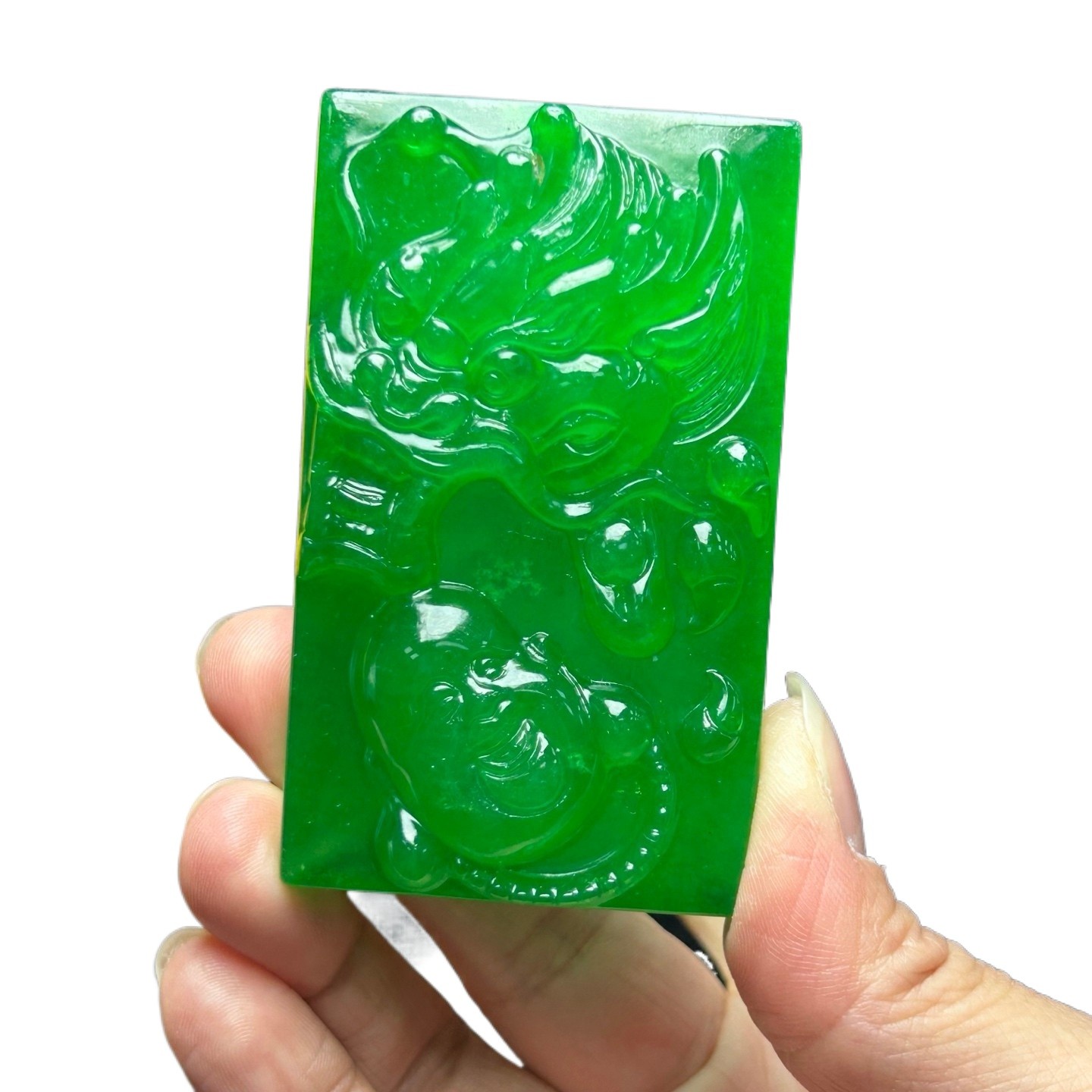 Natural Ice Burmese Jadeite Carved Dragon And Buddha Lucky Pendant Necklaces