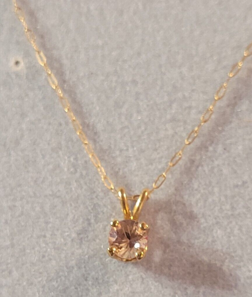 14k Yellow Gold NATURAL PINK TOURMALINE Pendant w 18″ Cable Chain Approx .24 ct