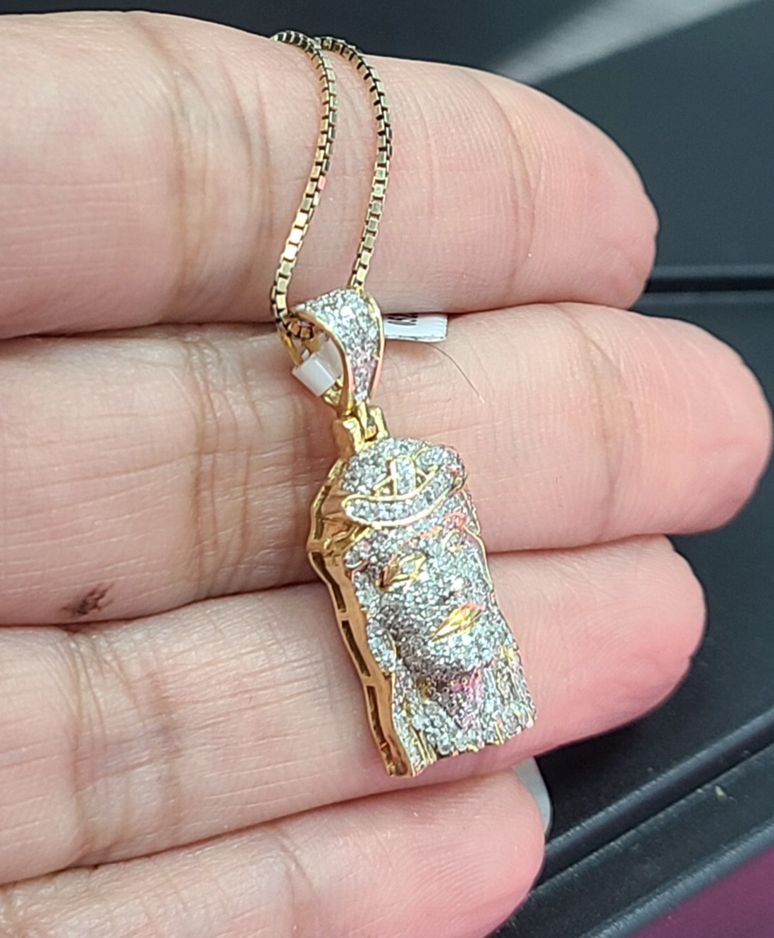 10K Yellow Gold Genuine Natural 0.85ctw Diamonds, Jesus face Pendant Charm 26mm