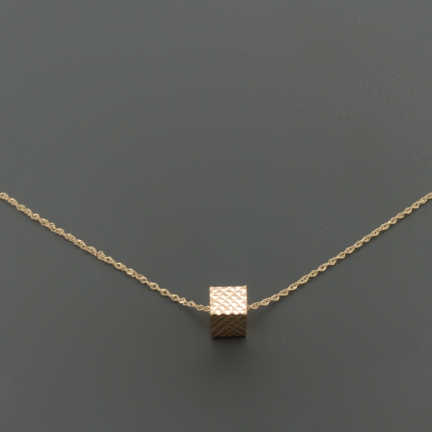 14K ROSE GOLD LASER CUT CUBE PENDANT 18″ NECKLACE