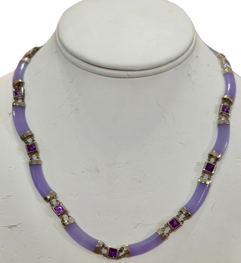 925 Sterling Silver Lavender Link Necklace Purple Stone Art Deco Jay King 18″