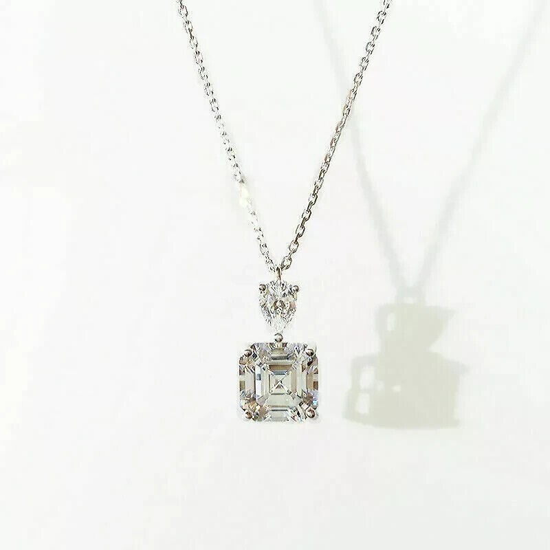 2Ct Lab Created Asscher Cut Diamond Solitaire Pendant 14K White Gold Finish