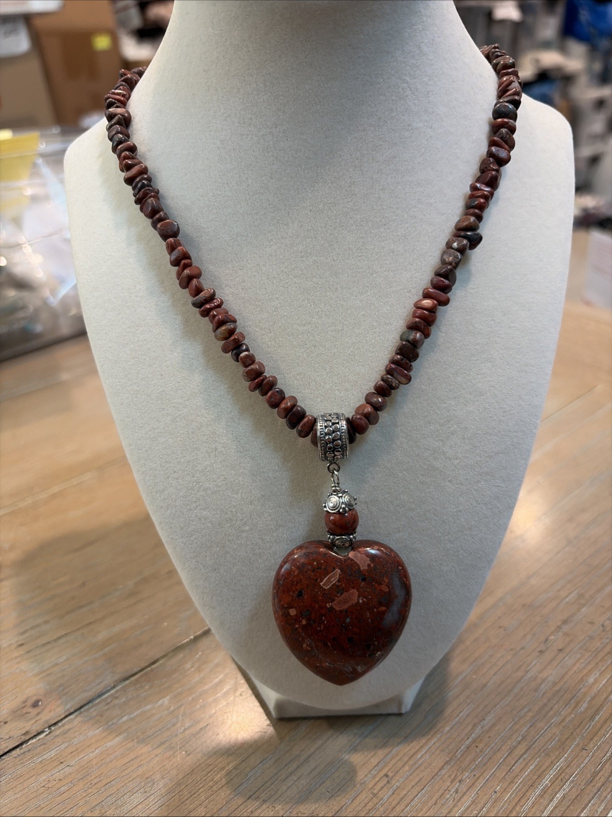 Jay King Mine Finds DTR Sterling Silver Red Jasper Heart Pendant Beaded Necklace