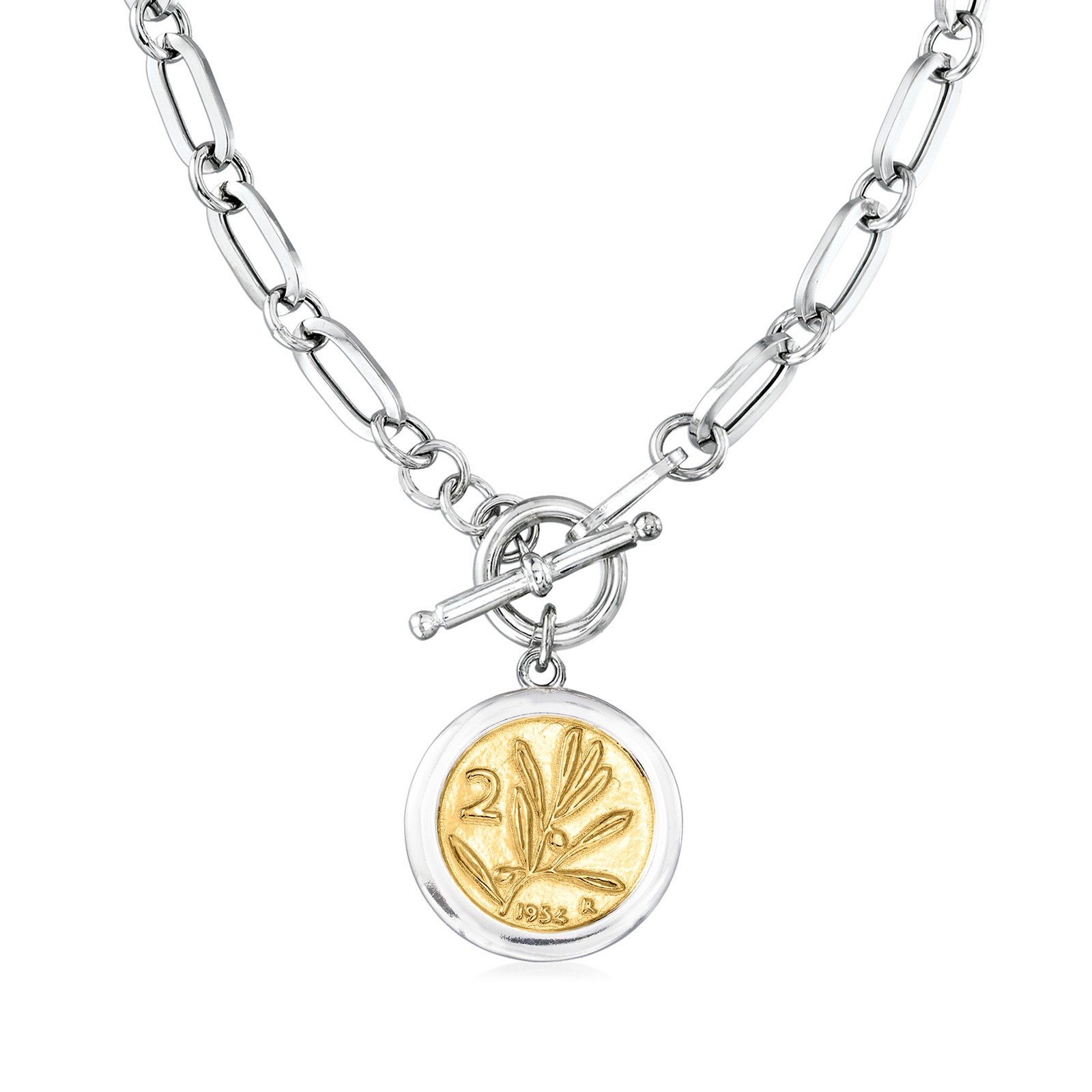 IT Silver & 18k Gold Plate Replica Bumblebee Lira Paper Clip Link Toggle Ncklc