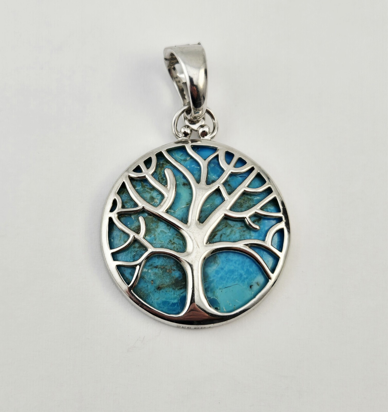 Sterling Silver Blue Turquoise Tree of Life Pendant Enhancer BBJ – 11.0g
