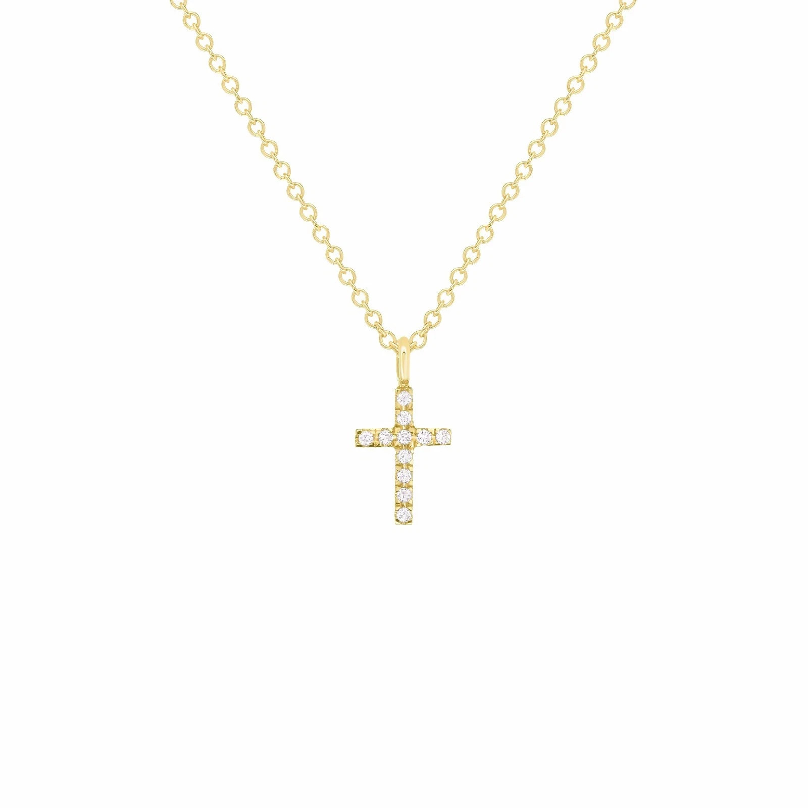 14k Yellow Gold 0.04ctw Diamond Cross Pendant Small Religious Charm