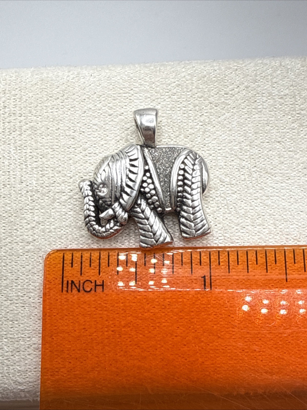 Oxidized Sterling Silver Sparkly Elephant Pendant 1”