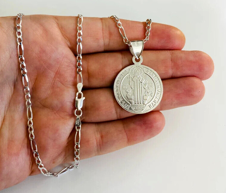 925 Sterling Silver Saint Benedict Pendant / Necklace, UNISEX – ESP32