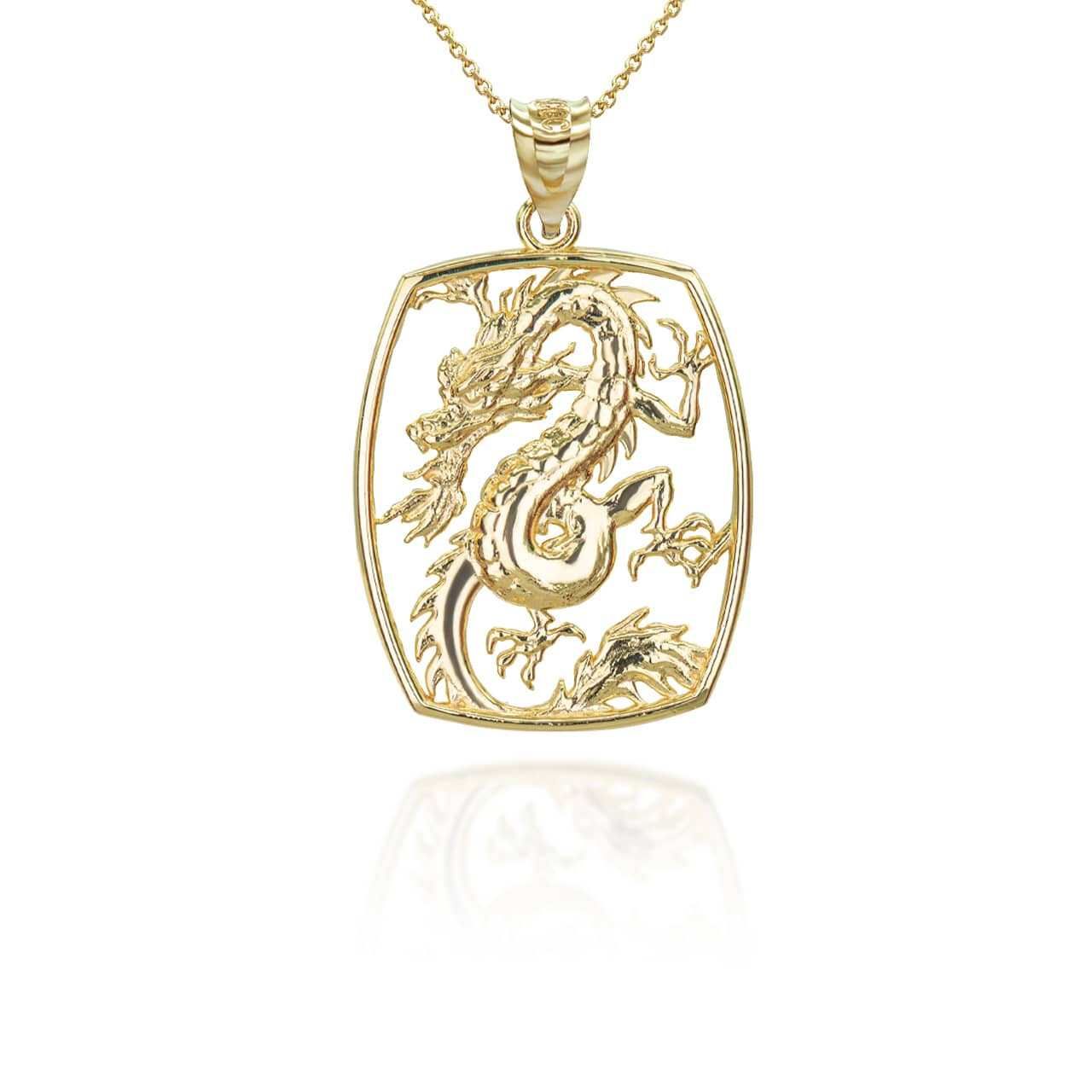 Gold Chinese Dragon Pendant Necklace (Available in Yellow/Rose/White Gold)