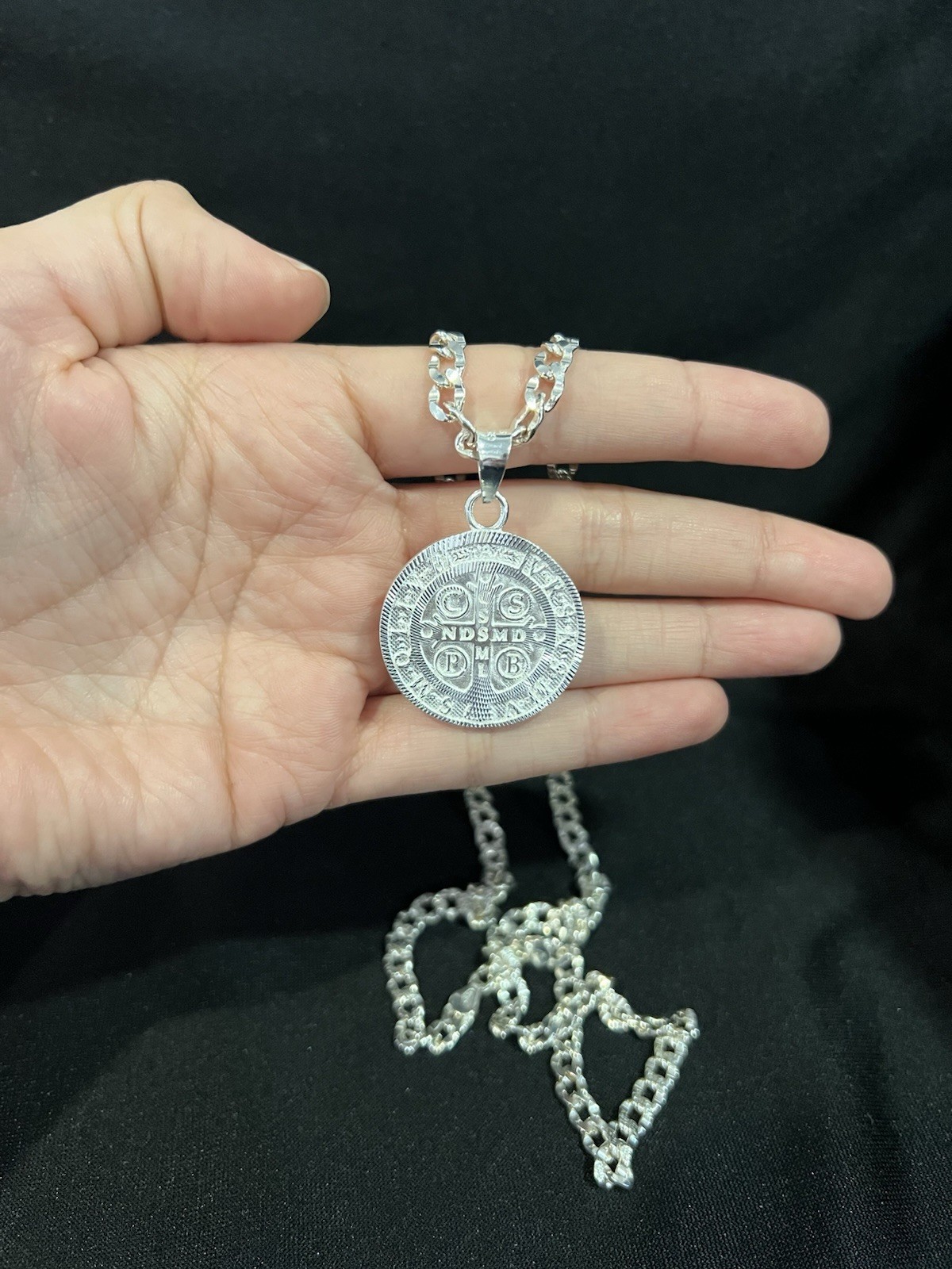 925 Sterling Silver Men Women St Benedict San Benito & Deck Curb Chain 20 24 30