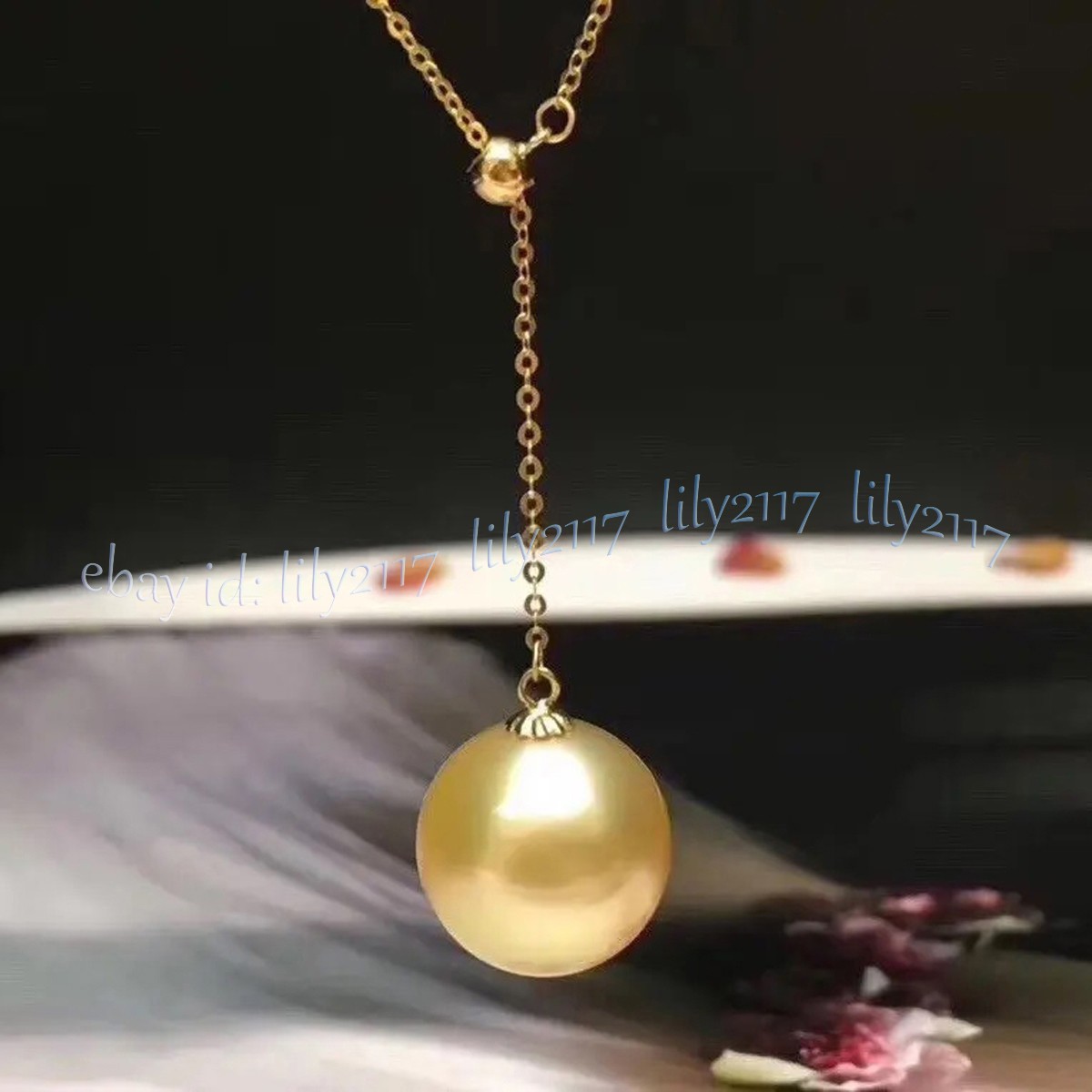 Genuine 10-11mm Natural South Sea Round Gold Pearl Pendant Drop Necklace 18”