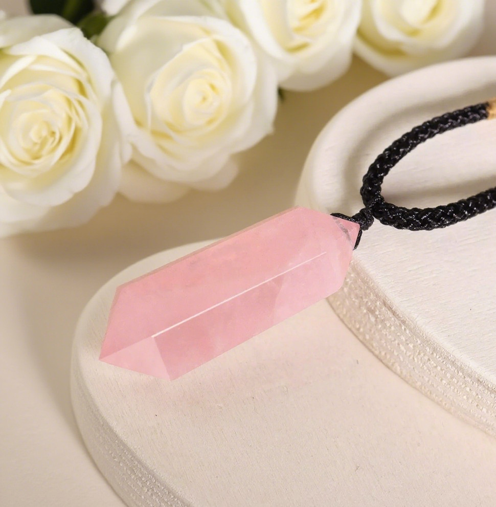 Rose Quartz Pendant Necklace | Shield Energy Healing Crystal Gemstone Gift Her
