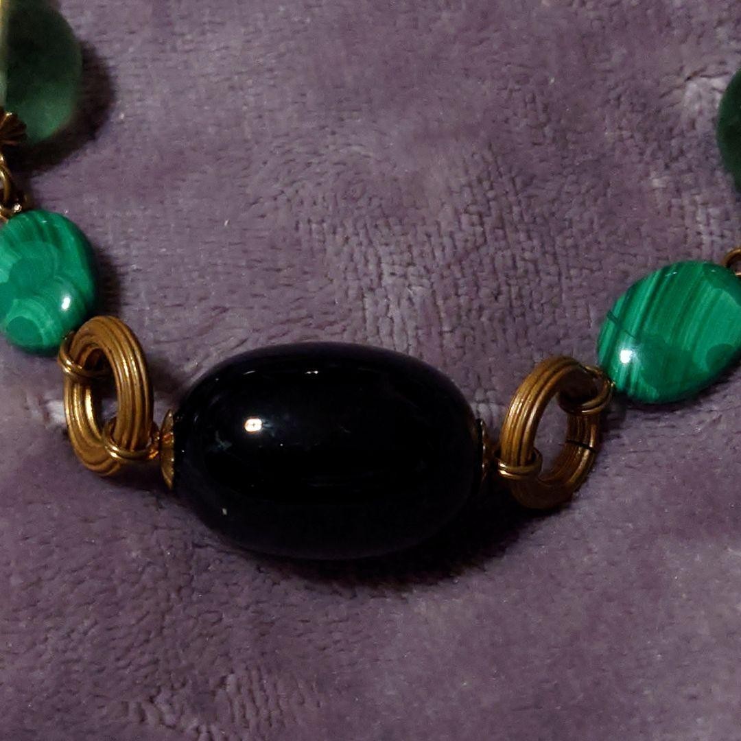STEPHEN DWECK Smoky Quartz Malachite Fluorite Bronze Long Necklace 70cm EX