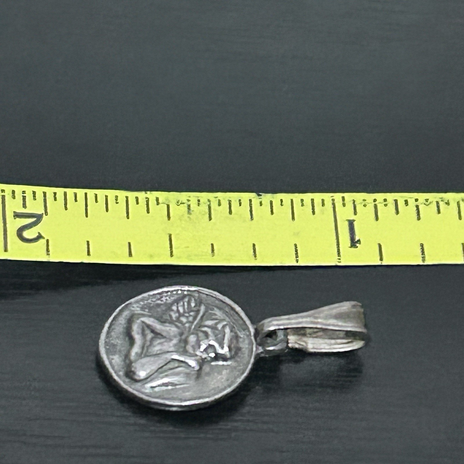 Vintage Cherub Angel Medallion Sterling Silver Small Charm 925 Oxidized