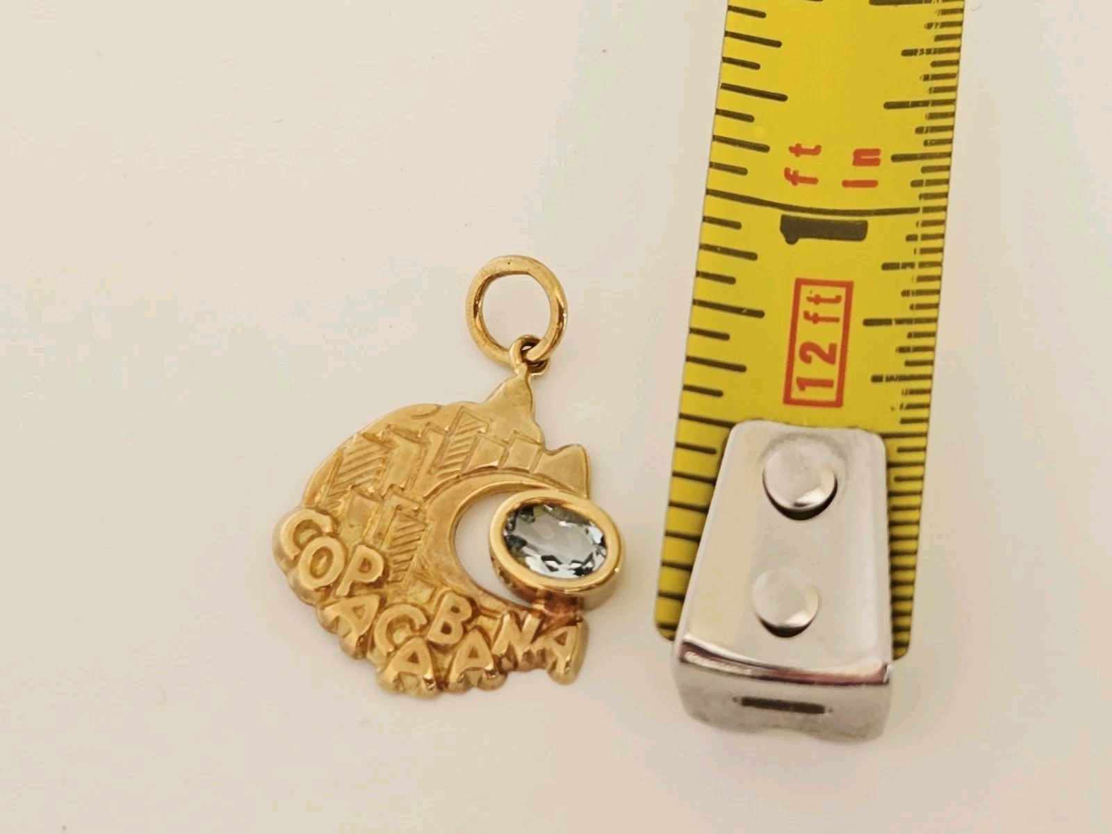 18K Yellow Gold Aquamarine Rio De Janeiro Brazil Copacabana Beach Pendant