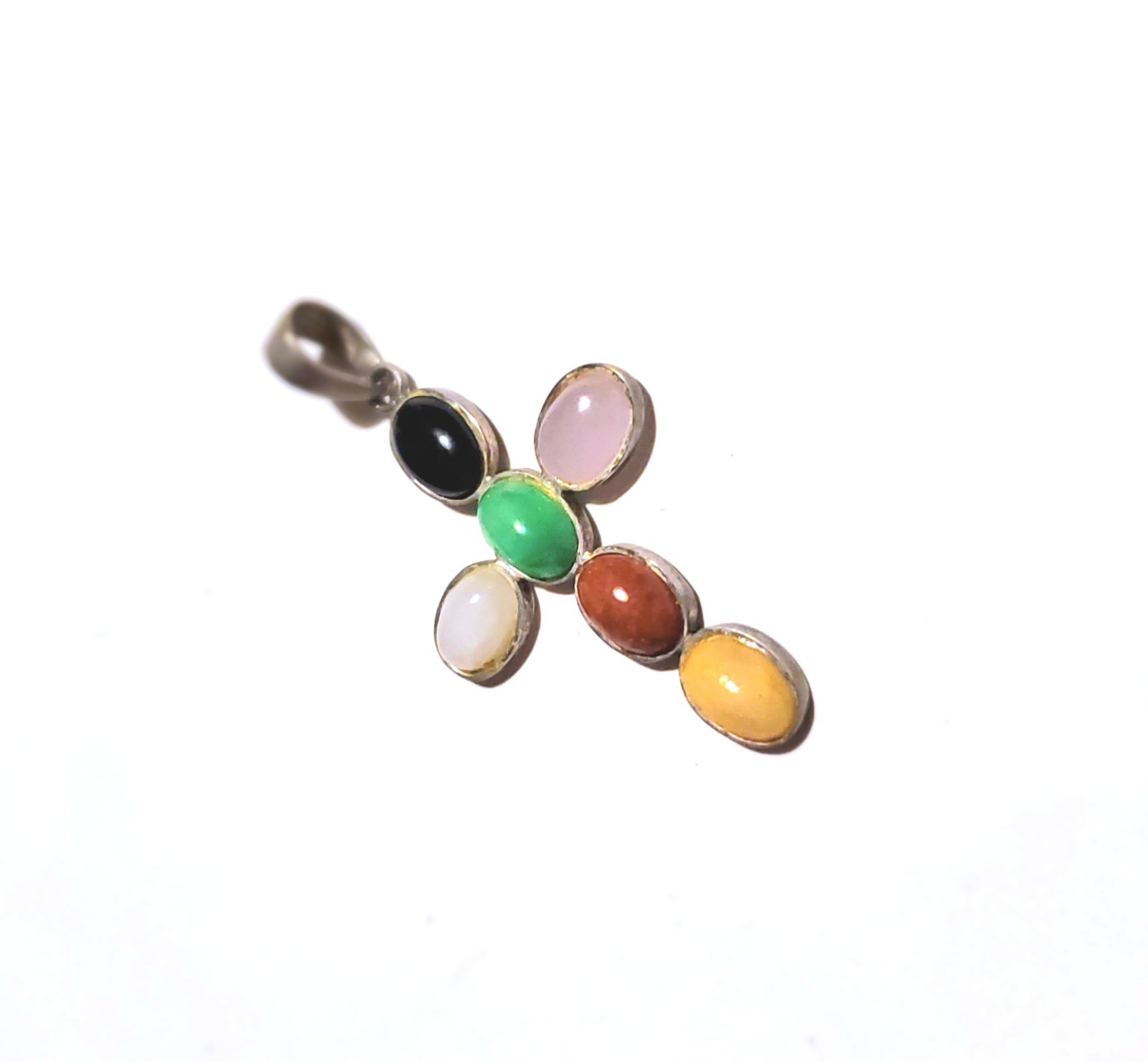 Multicolor Cross Pendant 925 Sterling Silver Black Green Red Yellow Rose White