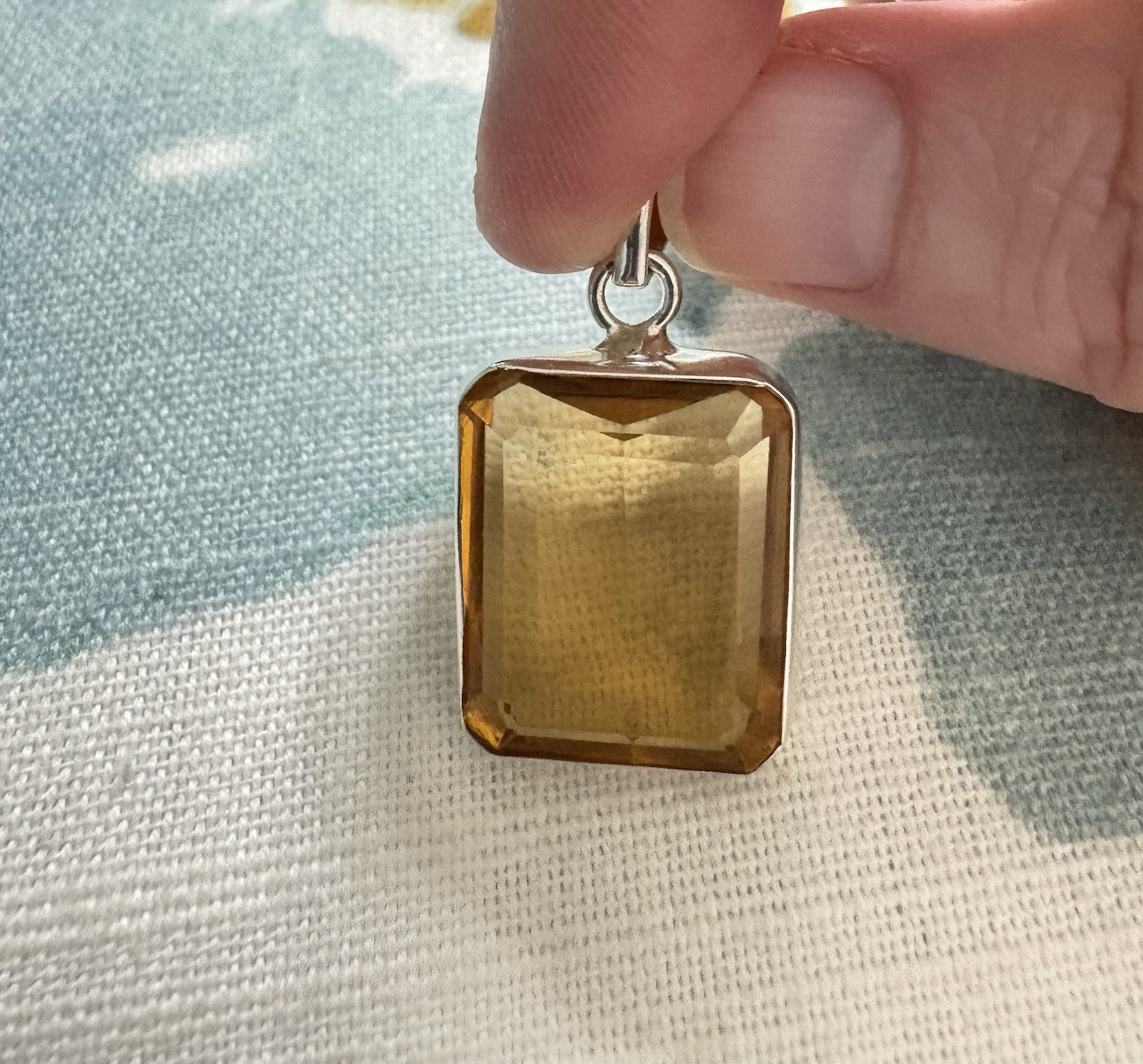 Sterling Silver Genuine 14Ct Emerald Cut Citrine Gemstone Pendant-Pendant Only