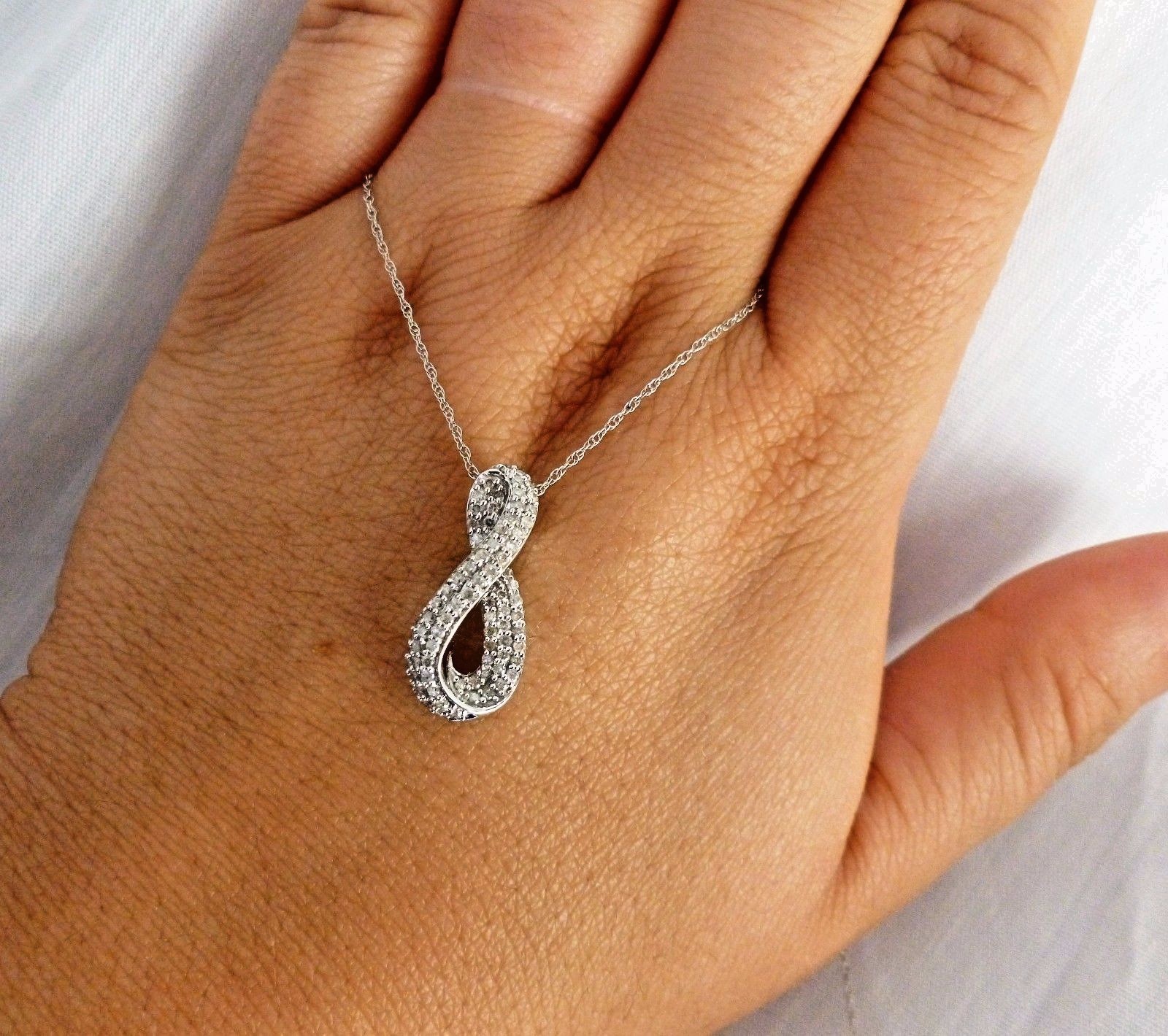 1/2ct White Diamond Journey Infinity Pendant Necklace 10K Gold 18″ Chain