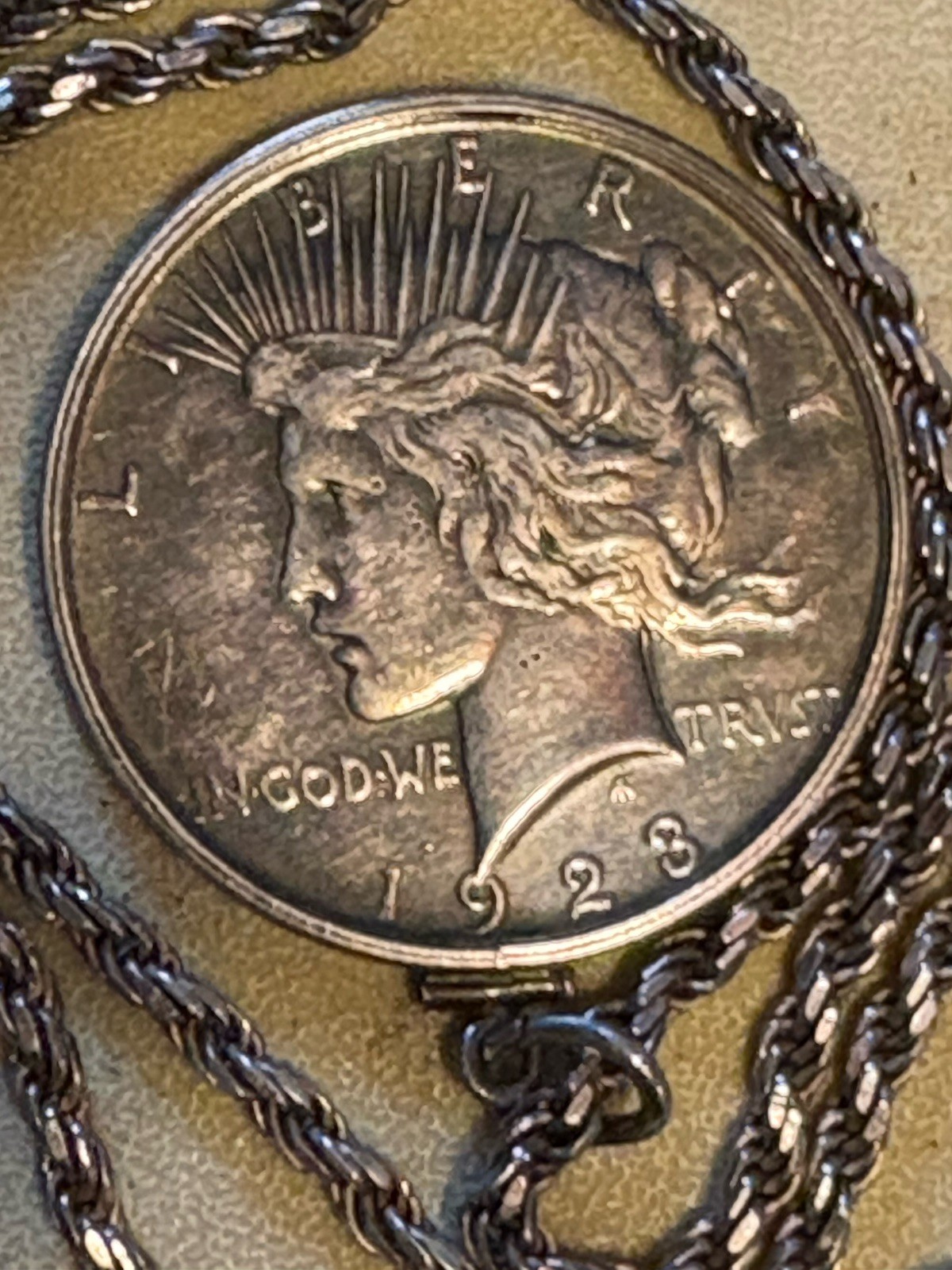 1923 Peace Silver Dollar Coin Pendant & Necklace (925 Sterling) Authentic! 51g