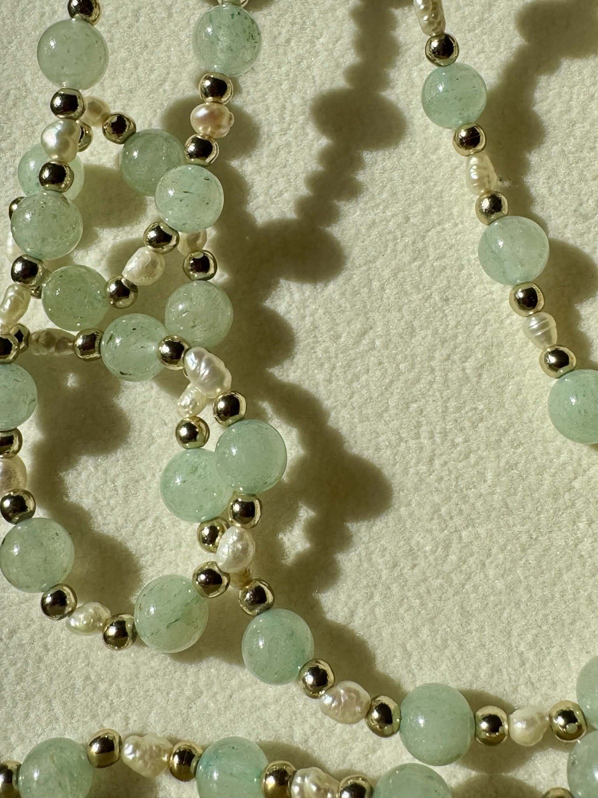 Vintage solid 10K Jade and Pearl 30” Infinity Necklace