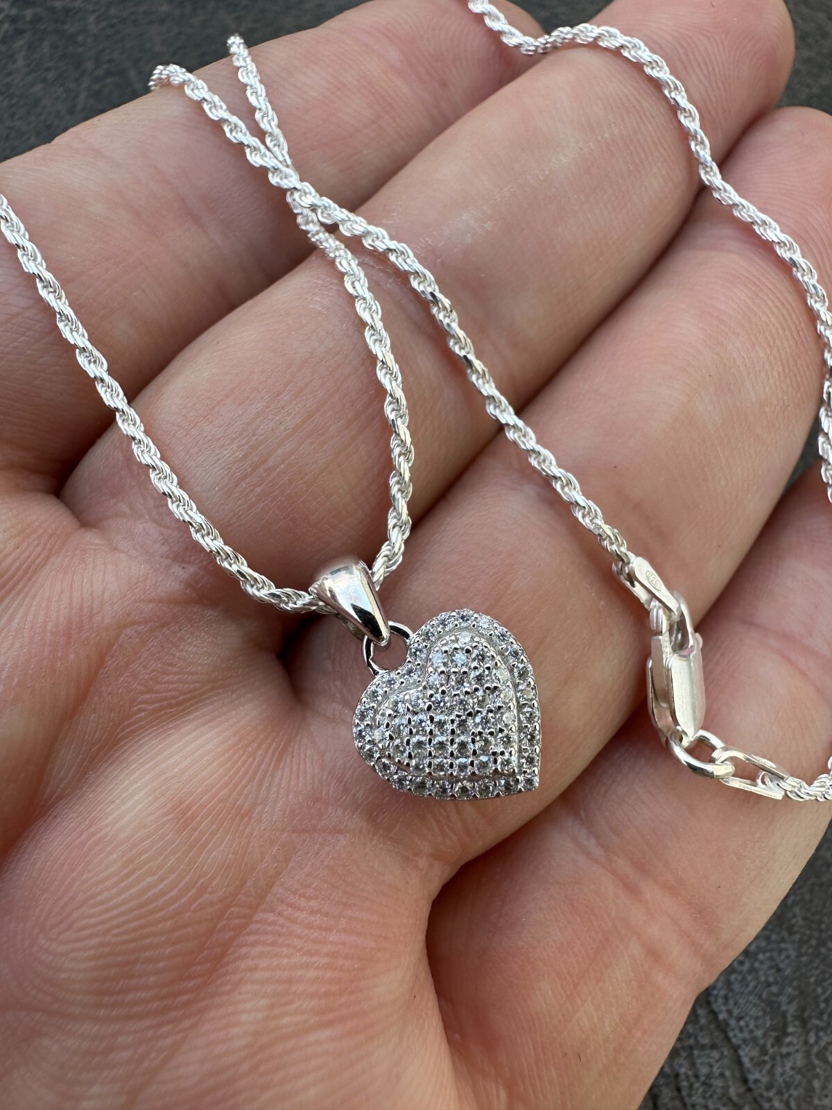MOISSANITE 925 Silver Iced Small Ladies Heart Shaped Love Pendant Necklace Charm