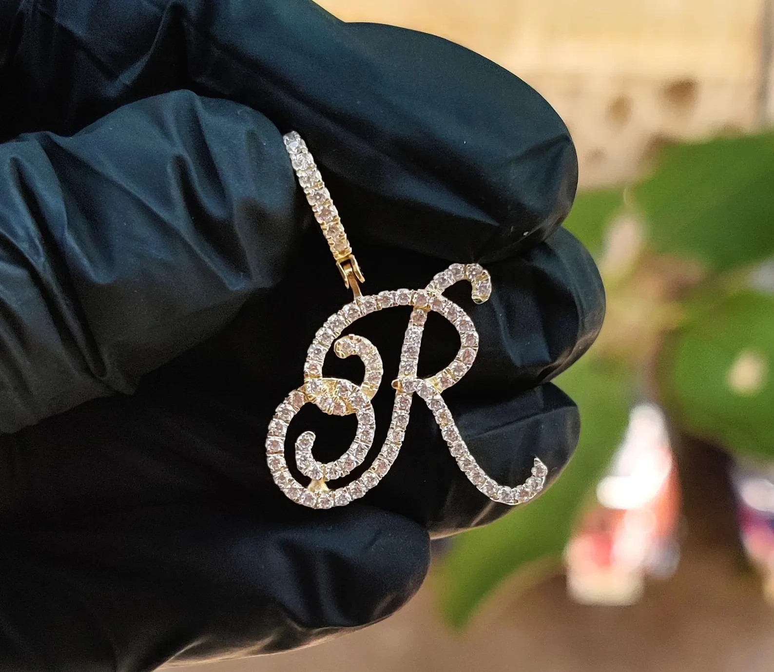 3Ct Round Lab-Created Diamond Initial “R” Letter Pendant 14K Yellow Gold Plated