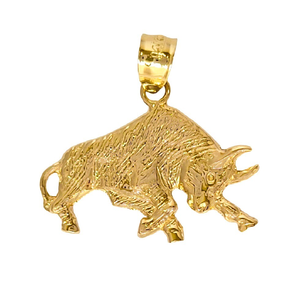 14k Yellow Gold Bull Pendant / Charm, Made in USA