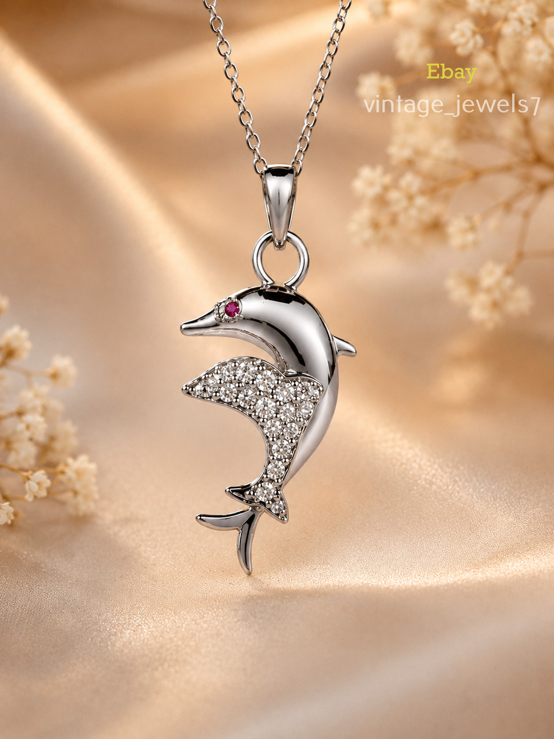 0.20CT Round Cut Lab Created Diamond Dolphin Pendant 14K White Gold Finish
