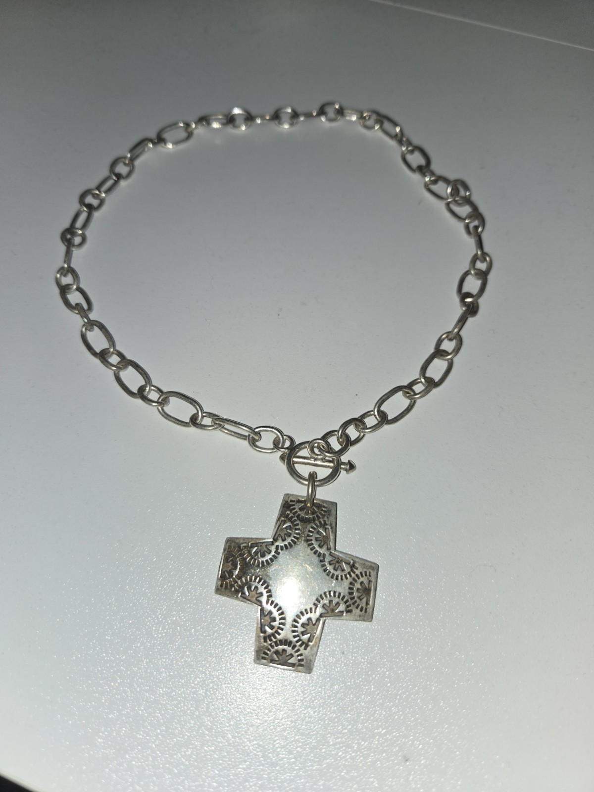 Silpada Sterling Silver Virtuosity Cross Pendant & Toggle Link Necklace