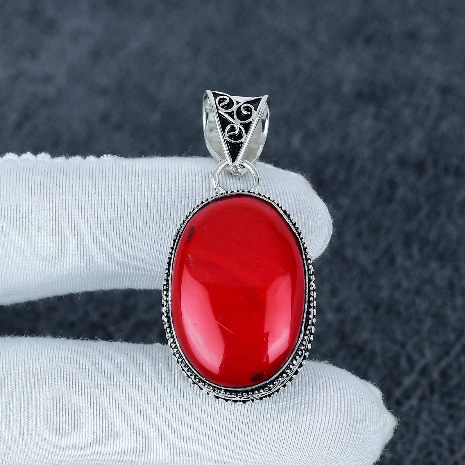 Red Coral Gemstone Pendant, 925 Sterling Silver Jewelry, Handmade Pendant Gift