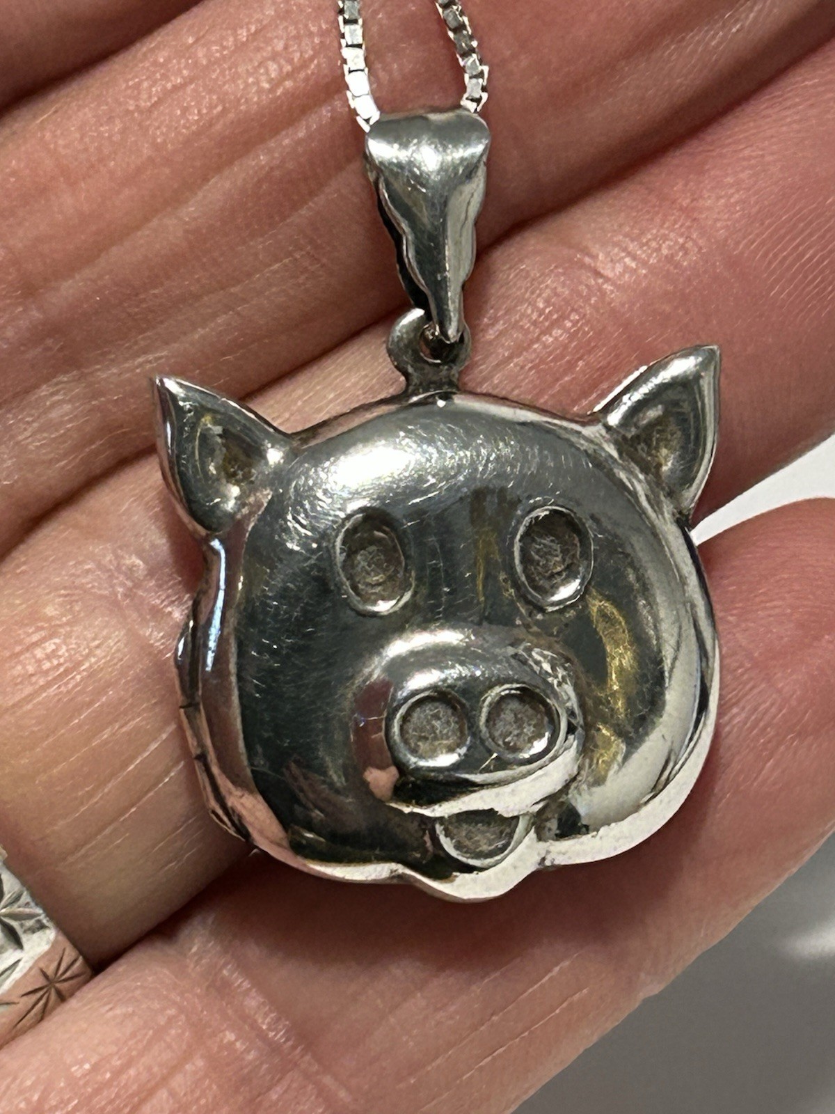 Vintage Sterling Silver Novelty 3D Piggy Photo Locket & Chain (8.85g)