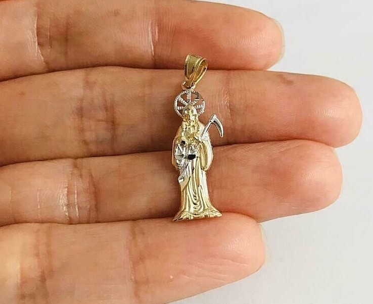 14K Solid Gold 1 inch Grim Reaper, Holy Death, 14k Angel of Death Pendant- PT098