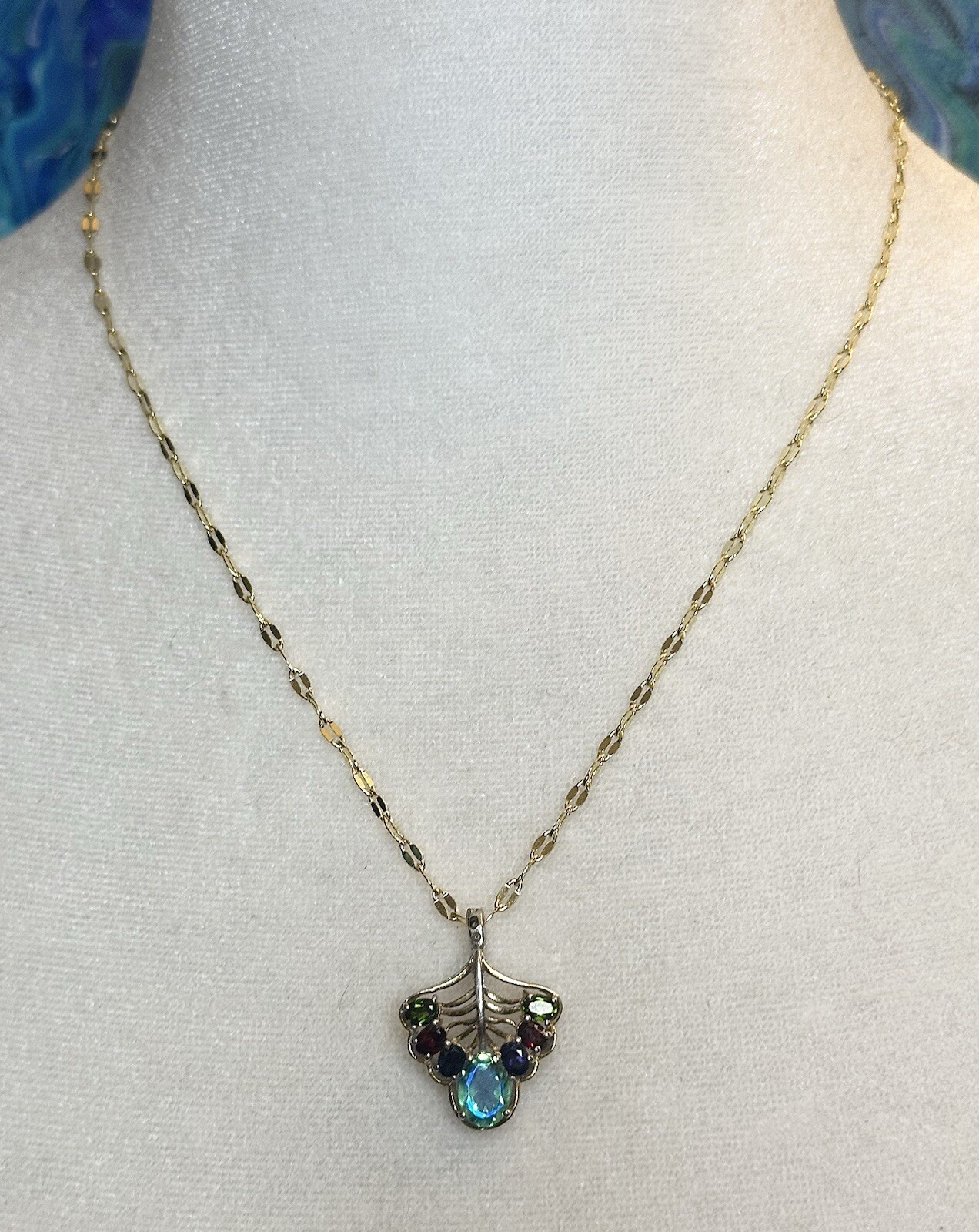 Peacock Quartz Amethyst Garnet Peridot Vermeil Gold 925 Silver Necklace 18 In