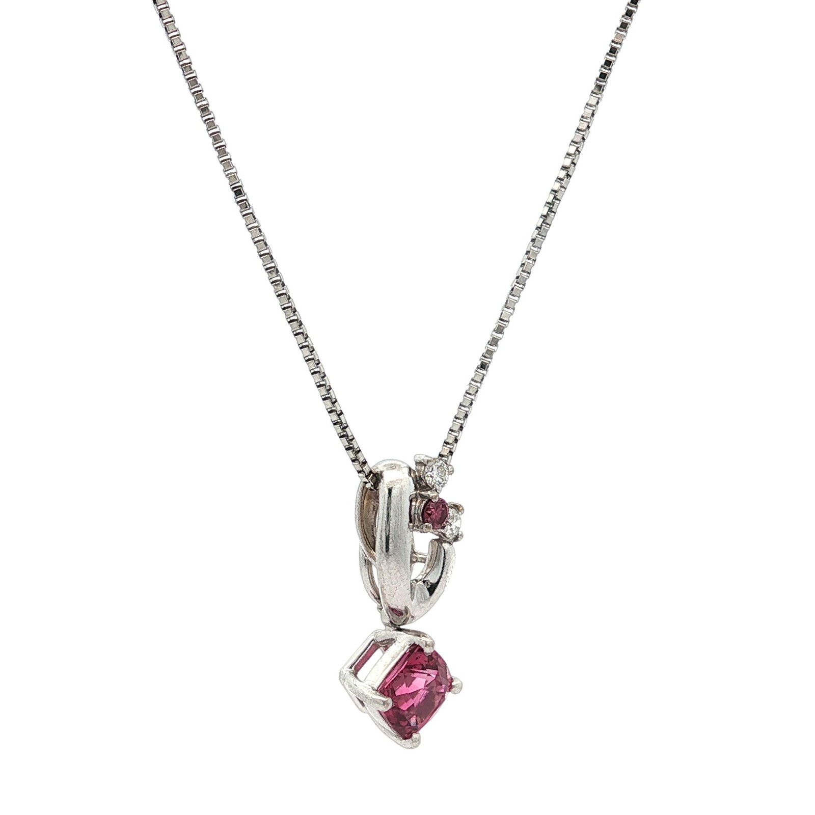 18k Gold & Platinum Pink Spinel Diamond Drop Pendant Adjustable Chain Necklace