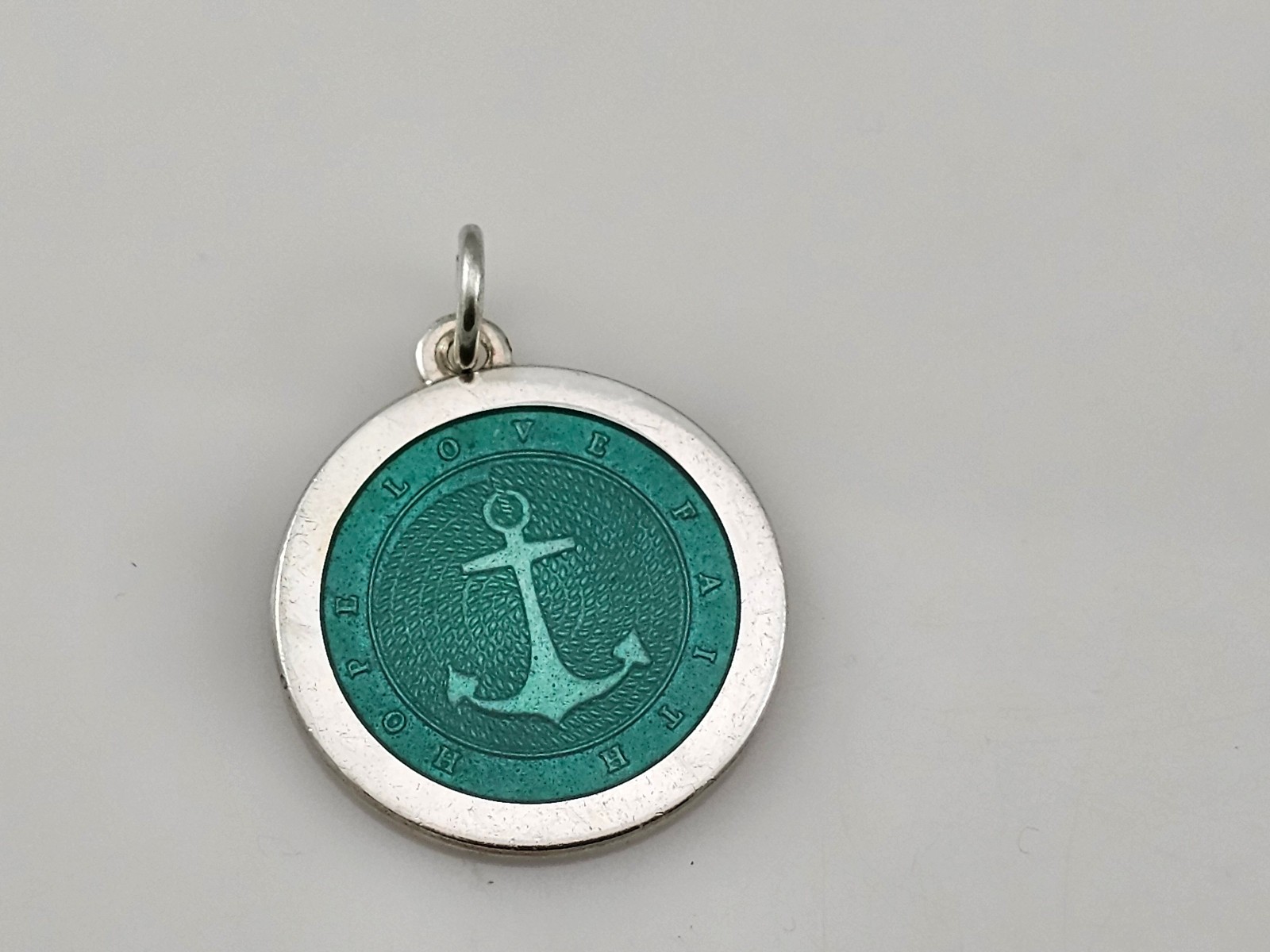 Anchor Hope Love Faith Dark Green Enamel 925 Sterling Silver Pendant 27mm