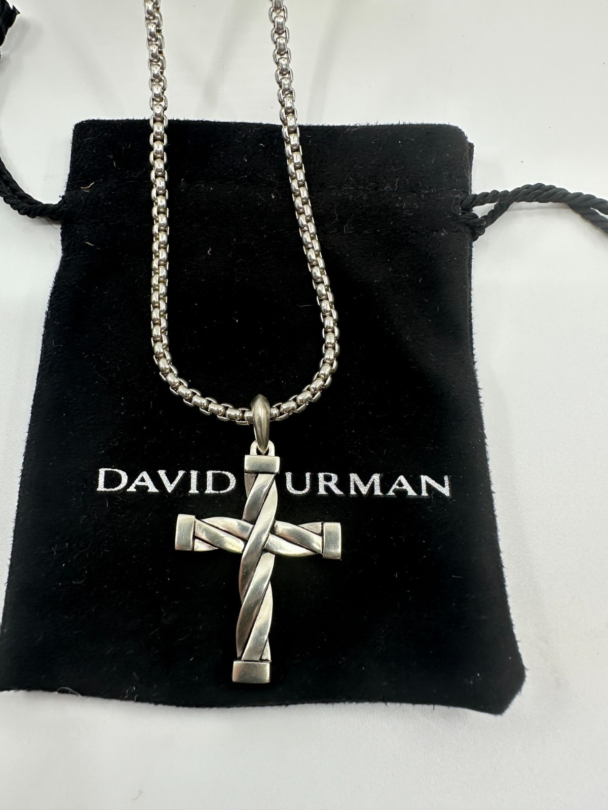 925 Silver David Yurman Cross Pendant 36mm Chain Necklace 24 in